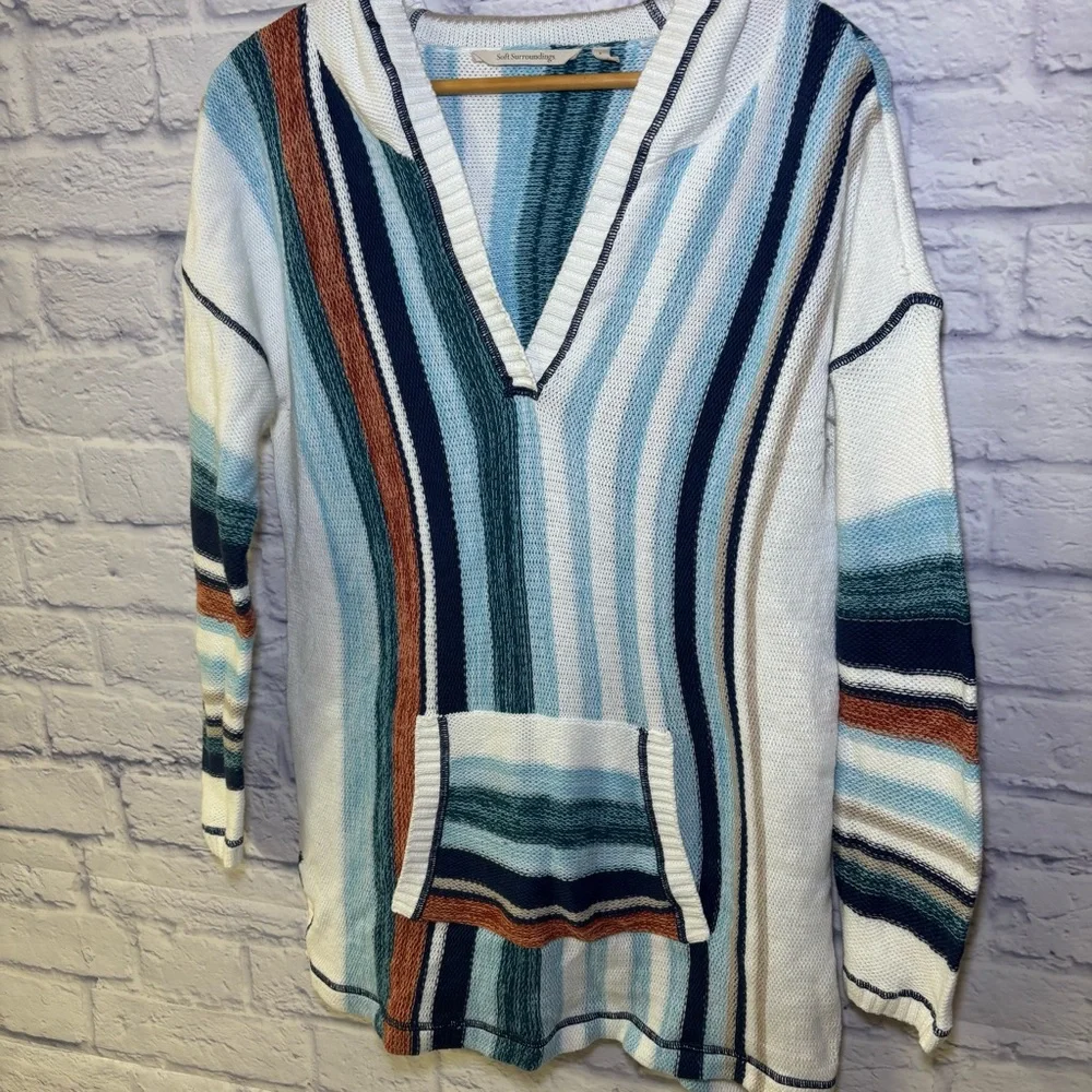 Soft Surroundings Bimini Pullover Hoodie Women Large Multicolor Striped Sweater